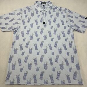 Bad Birdie Polo Shirt Mens 2XL Blue Tiki Tropical Print Golf Performance Stretch